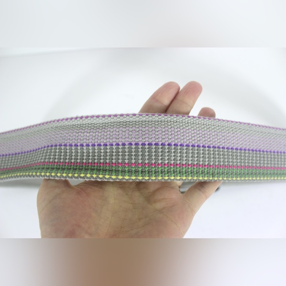 Colourful Wide Fabric Belt with Antiqued Silver Buckle Gray Pink Green Yellow - Picture 6 of 6